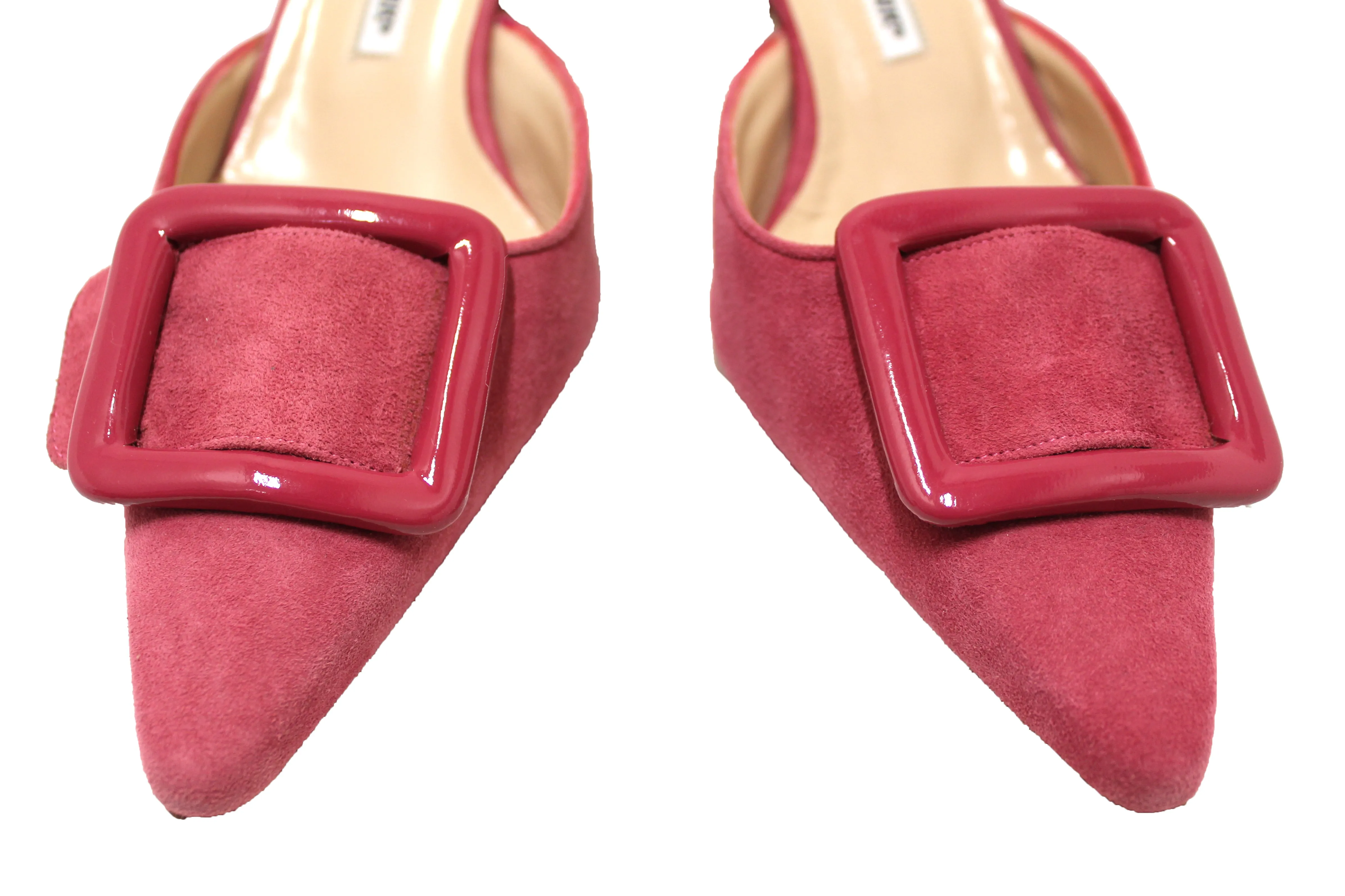 Authentic New Manolo Blahnik Pink Suede Leather Maysale Mules Shoes Size 40