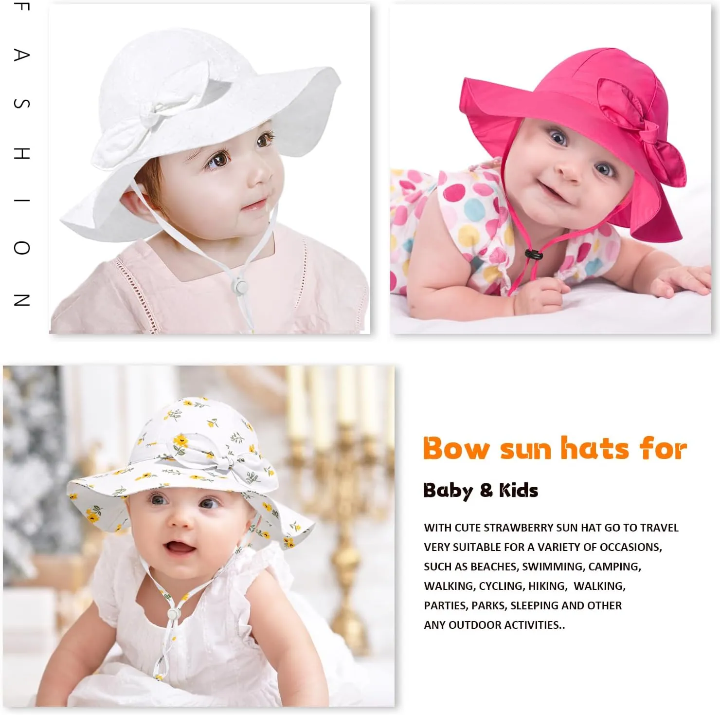 Baby Girl Sun Hat with UPF 50  Outdoor Adjustable Beach Hat with Wide Brim Bucket Hats