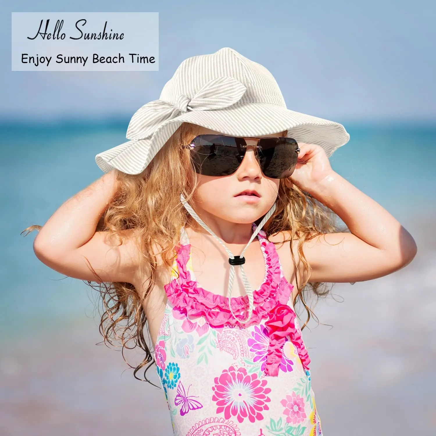 Baby Girl Sun Hat with UPF 50  Outdoor Adjustable Beach Hat with Wide Brim Bucket Hats