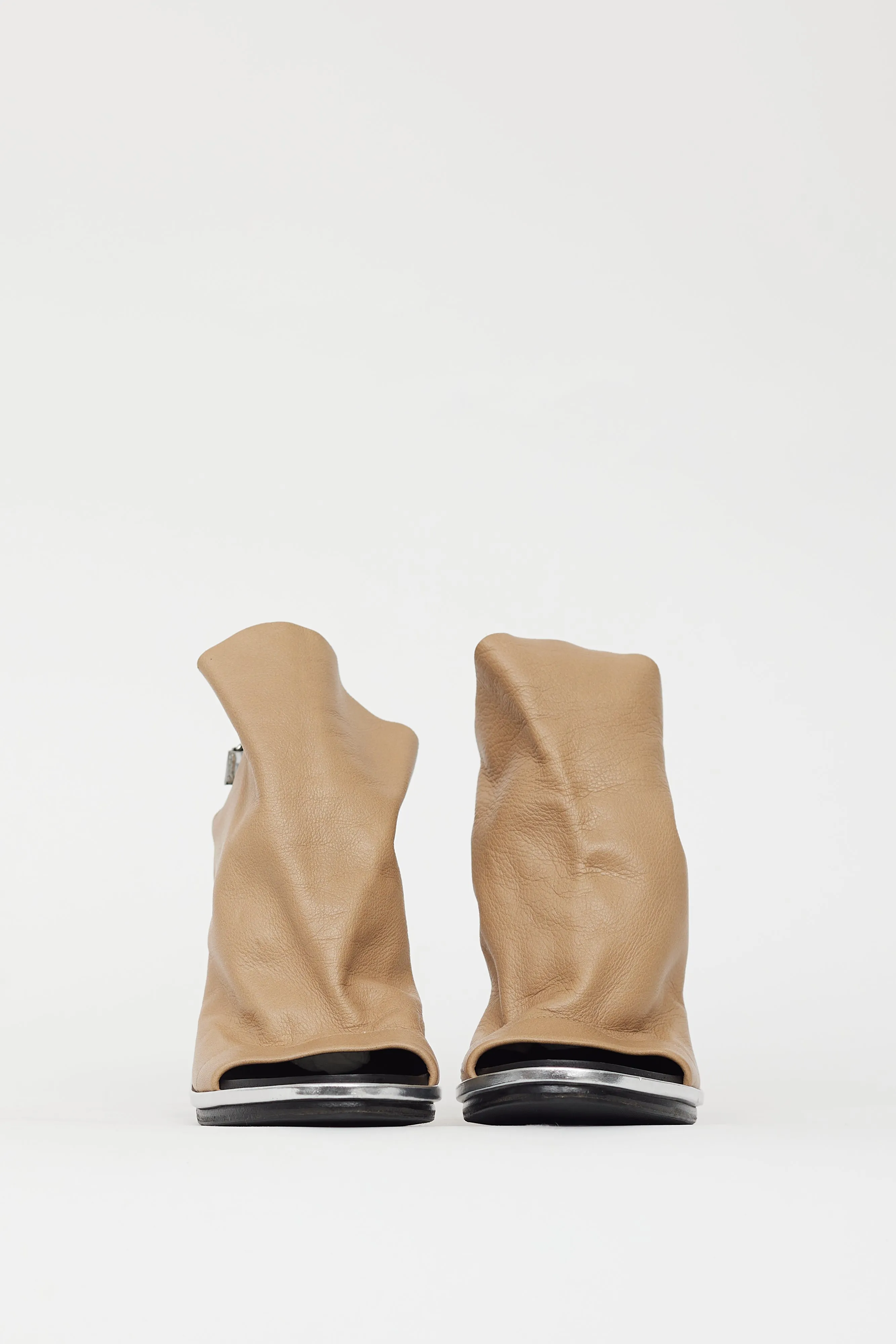 Beige & Silver Leather Glove Peep Toe Heel