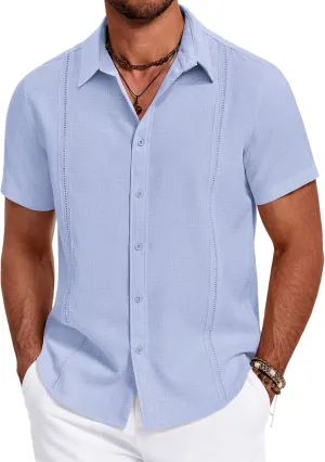 COOFANDY Men's Cuban Guayabera Summer Beach Short Sleeve Casual Vacation Wedding Shirt