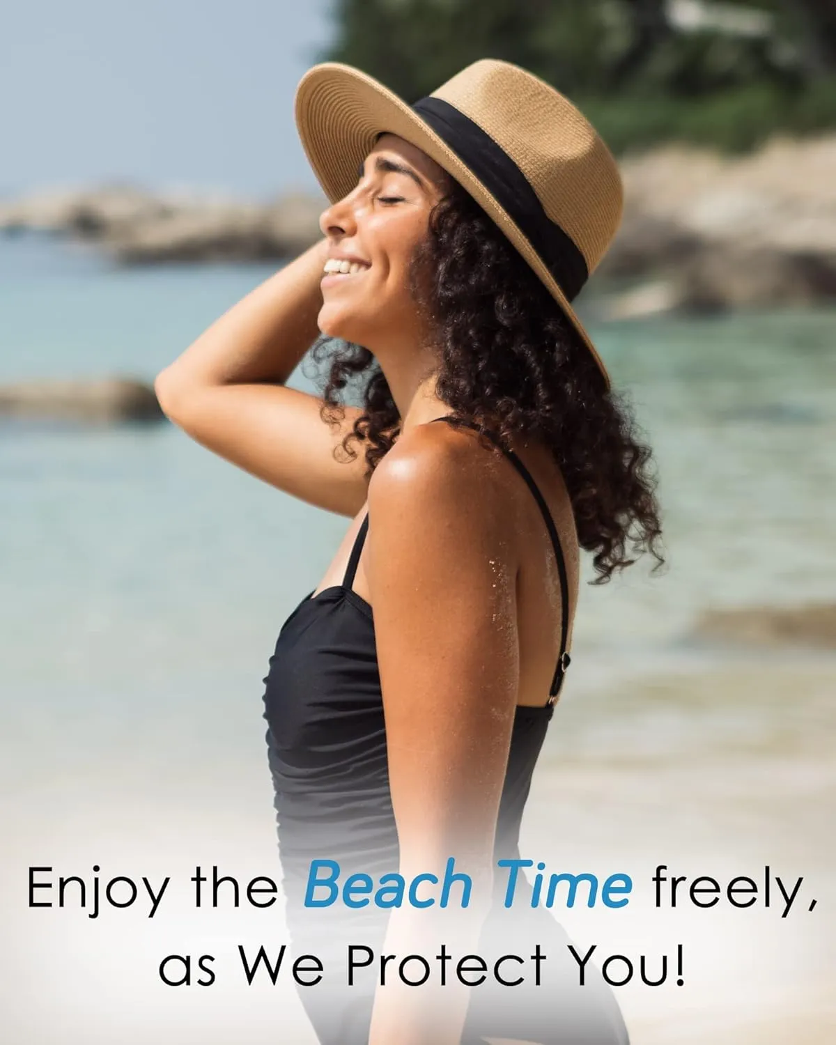 FURTALK Panama Hat Sun Hats for Women Men Wide Brim Fedora Straw Beach Hat UV UPF 80 