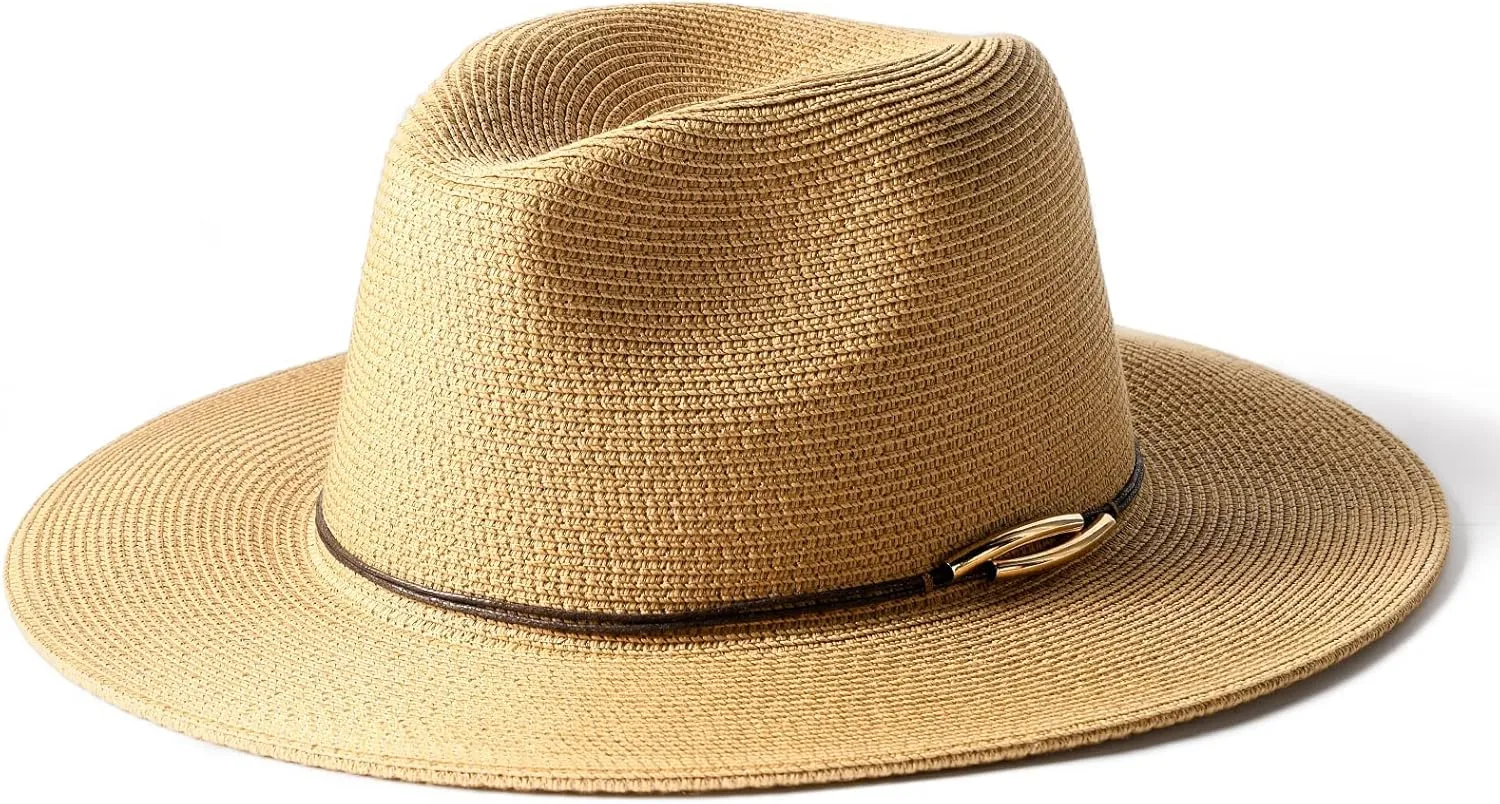 FURTALK Panama Hat Sun Hats for Women Men Wide Brim Fedora Straw Beach Hat UV UPF 80 