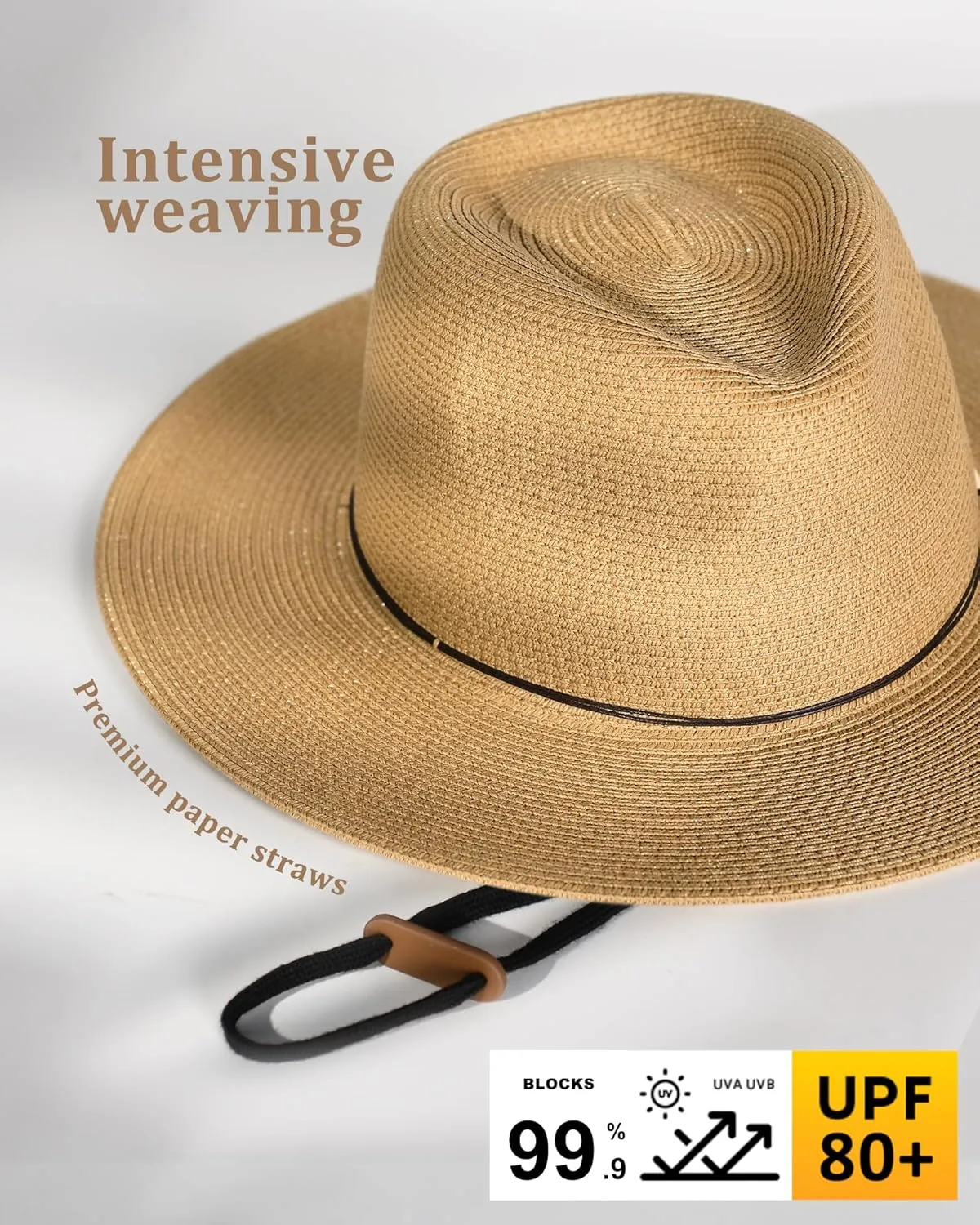 FURTALK Panama Hat Sun Hats for Women Men Wide Brim Fedora Straw Beach Hat UV UPF 80 