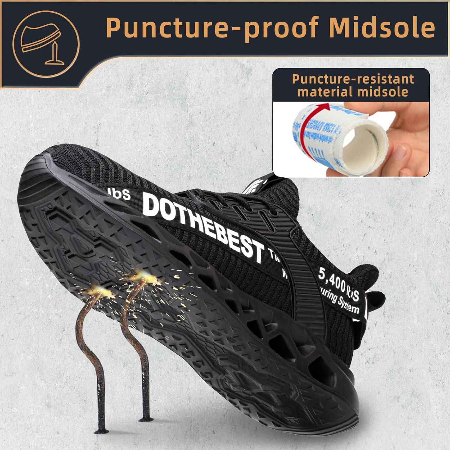 Furuian Steel Toe Sneakers for Men Women Lightweight Safety Shoes Comfortable Puncture Proof Slip On Indestructible Work Shoes