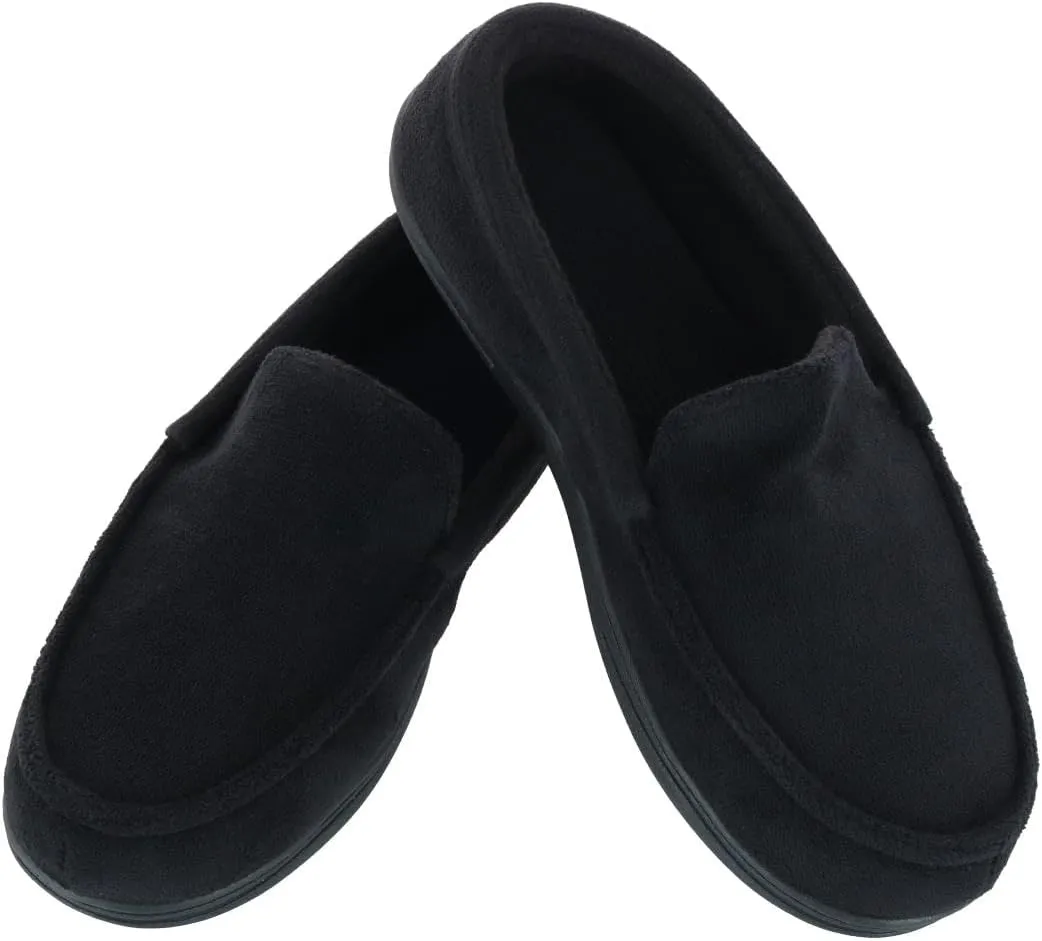 isotoner Men's Microterry and Waffle Travis Moccasin Slippers With Memory Foam Insole and Durable Rubber Outsole