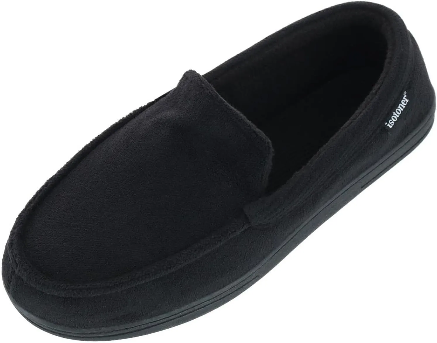 isotoner Men's Microterry and Waffle Travis Moccasin Slippers With Memory Foam Insole and Durable Rubber Outsole