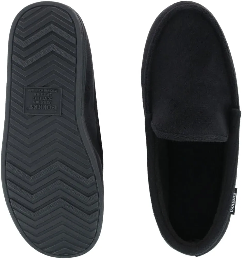 isotoner Men's Microterry and Waffle Travis Moccasin Slippers With Memory Foam Insole and Durable Rubber Outsole