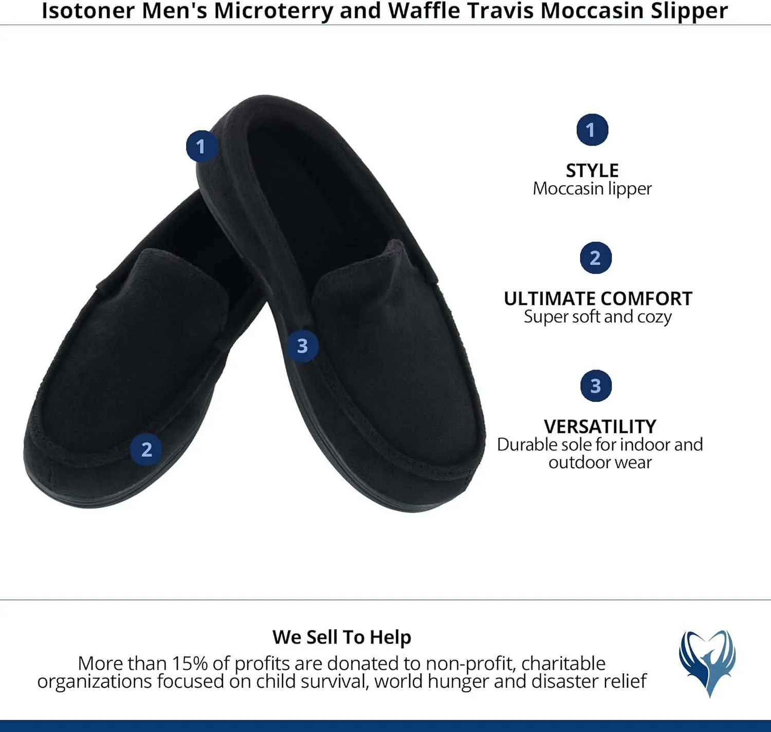 isotoner Men's Microterry and Waffle Travis Moccasin Slippers With Memory Foam Insole and Durable Rubber Outsole