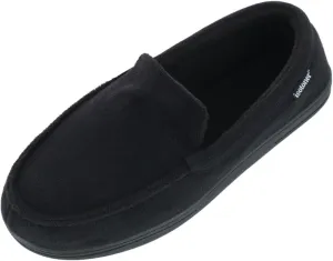 isotoner Men's Microterry and Waffle Travis Moccasin Slippers With Memory Foam Insole and Durable Rubber Outsole