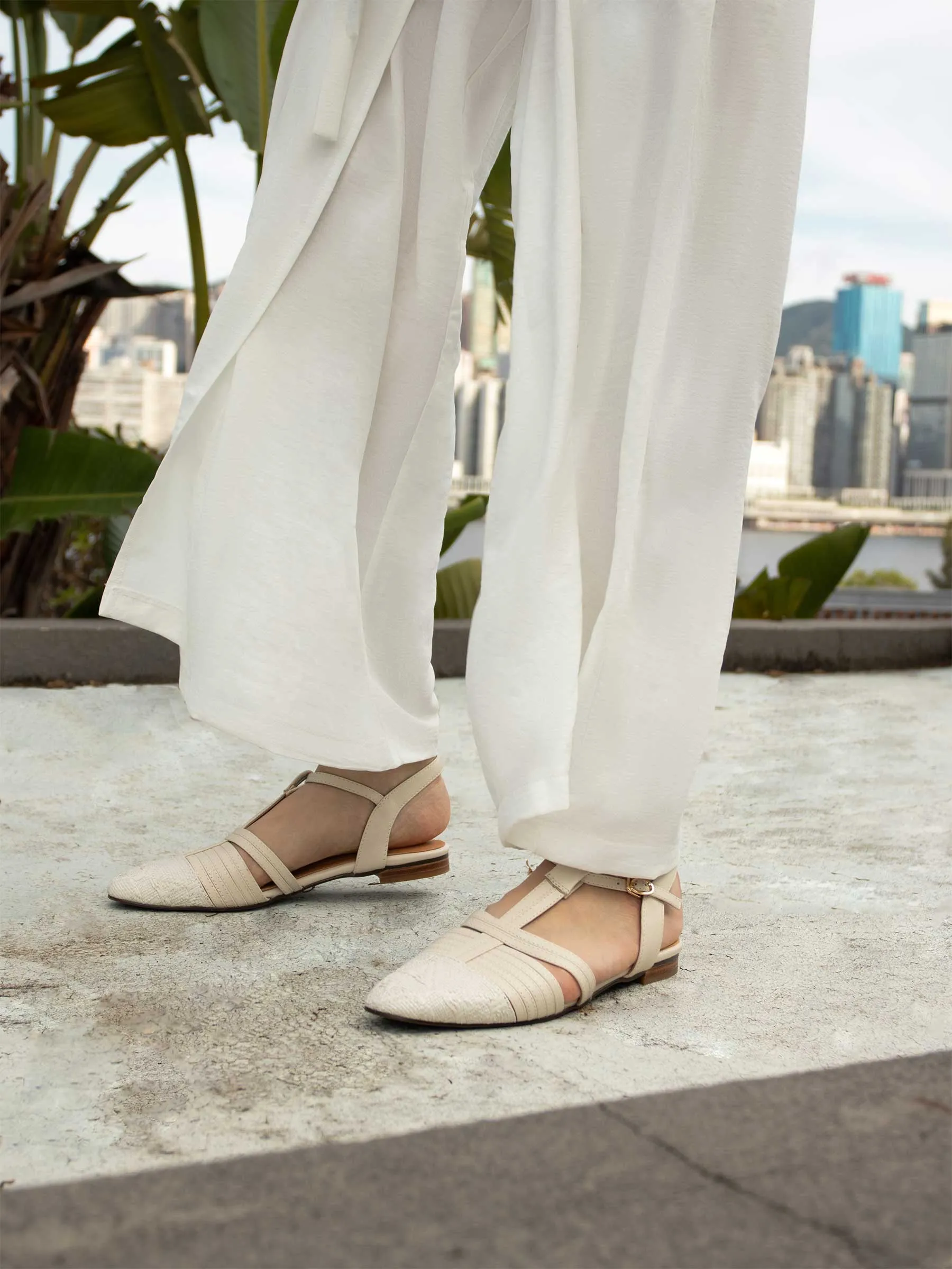 Linen T Straps Sandals