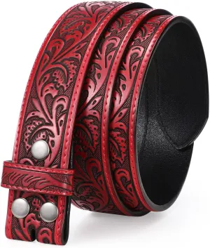 Western Belt Strap for Men without Buckle 1.5" Wide Floral Engraved Embossed Leather Belt Strap