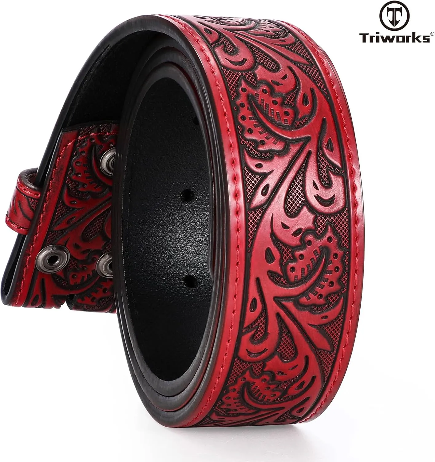 Western Belt Strap for Men without Buckle 1.5" Wide Floral Engraved Embossed Leather Belt Strap