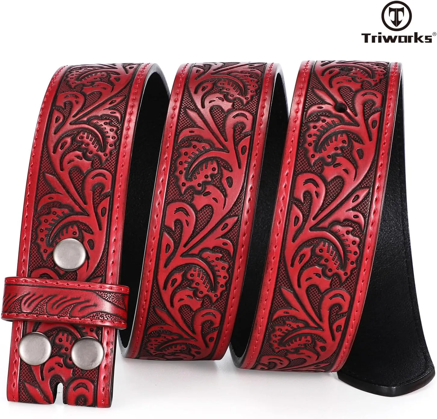 Western Belt Strap for Men without Buckle 1.5" Wide Floral Engraved Embossed Leather Belt Strap