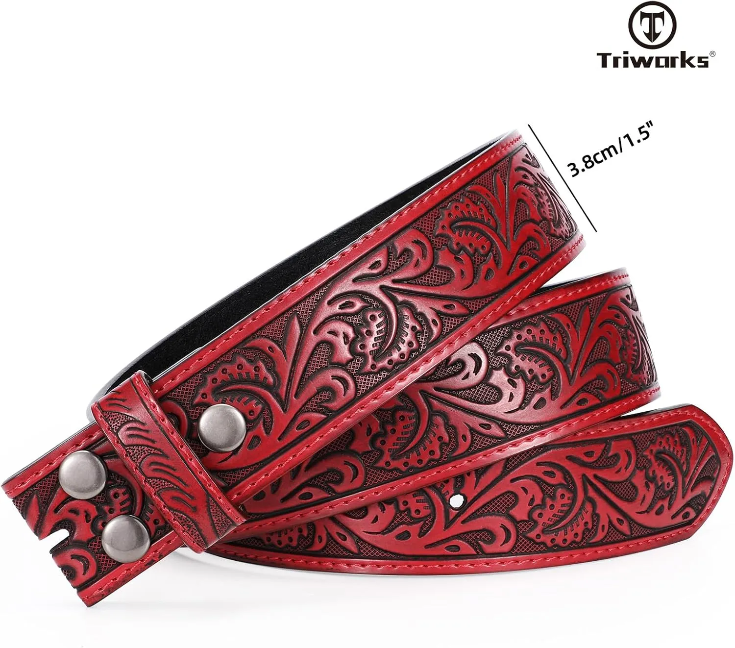 Western Belt Strap for Men without Buckle 1.5" Wide Floral Engraved Embossed Leather Belt Strap