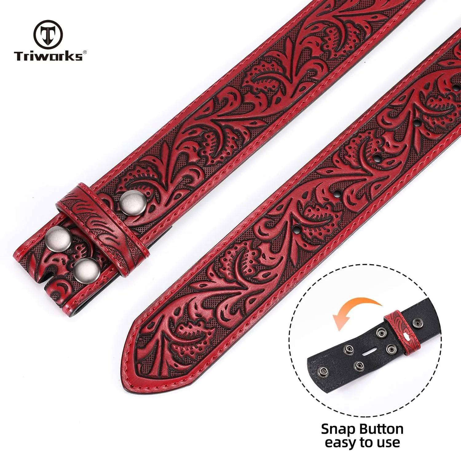 Western Belt Strap for Men without Buckle 1.5" Wide Floral Engraved Embossed Leather Belt Strap