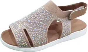 Women's Platform Sandals Open Toe Slip On Sandals Ankle Strap Slingbak Low Wedges Rhinestone Hollow Out Dress Shoes