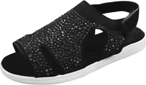 Women's Platform Sandals Open Toe Slip On Sandals Ankle Strap Slingbak Low Wedges Rhinestone Hollow Out Dress Shoes