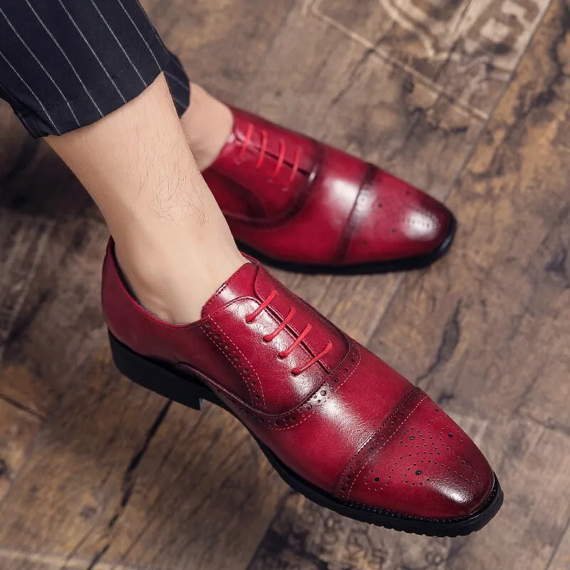 Yeknu New Hot Business Dress Casual Shoes For Men Oxford Brogue Lace up Soft Genuine Leather Fashion Comfortable Shoes 8651-1